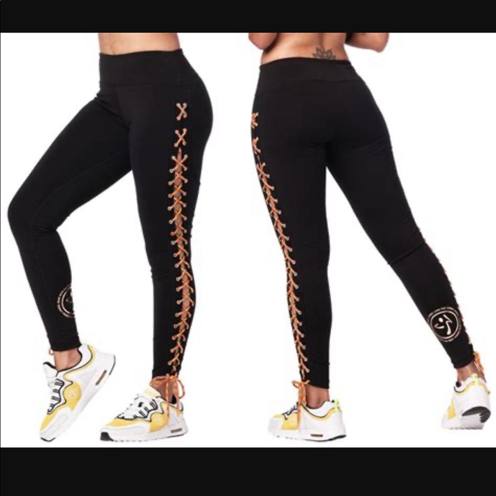Black Laced up leggings- ankle length.
